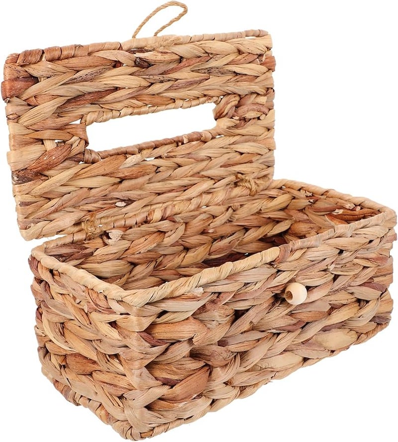 صندوق مناديل منسوج من حشيشة البحر باللون الأصفر الفاتط، حامل مناديل مكتبي كلاسيكي للمنزل والمكتب - Image 1